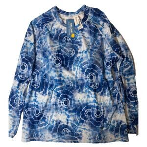 Halcurt Rash Guard Women’s 1X Plus Blue Tie Dye Long Sleeve Swim Top UPF 50